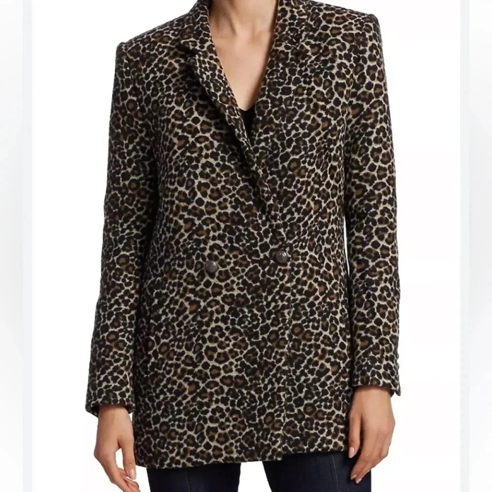 IRO L Shadow Leopard Print Textured Jacket Blazer Wool Blend